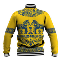 Sweden Daleclarian Horse Baseball Jacket Floral Folk Pattern Yellow Version