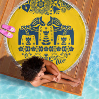 Sweden Daleclarian Horse Beach Blanket Floral Folk Pattern Yellow Version