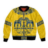 Sweden Daleclarian Horse Bomber Jacket Floral Folk Pattern Yellow Version