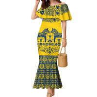 Sweden Daleclarian Horse Family Matching Mermaid Dress and Hawaiian Shirt Floral Folk Pattern Yellow Version