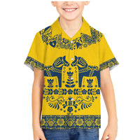 Sweden Daleclarian Horse Family Matching Mermaid Dress and Hawaiian Shirt Floral Folk Pattern Yellow Version