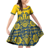 Sweden Daleclarian Horse Family Matching Off Shoulder Short Dress and Hawaiian Shirt Floral Folk Pattern Yellow Version