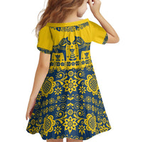 Sweden Daleclarian Horse Family Matching Off Shoulder Short Dress and Hawaiian Shirt Floral Folk Pattern Yellow Version
