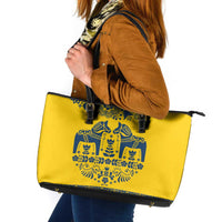 Sweden Daleclarian Horse Leather Tote Bag Floral Folk Pattern Yellow Version