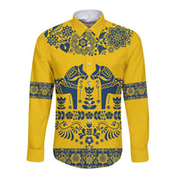 Sweden Daleclarian Horse Long Sleeve Button Shirt Floral Folk Pattern Yellow Version
