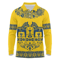 Sweden Daleclarian Horse Long Sleeve Polo Shirt Floral Folk Pattern Yellow Version