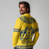 Sweden Daleclarian Horse Long Sleeve Polo Shirt Floral Folk Pattern Yellow Version