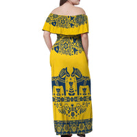 Sweden Daleclarian Horse Off Shoulder Maxi Dress Floral Folk Pattern Yellow Version