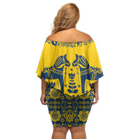 Sweden Daleclarian Horse Off Shoulder Short Dress Floral Folk Pattern Yellow Version