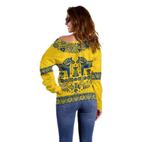 Sweden Daleclarian Horse Off Shoulder Sweater Floral Folk Pattern Yellow Version