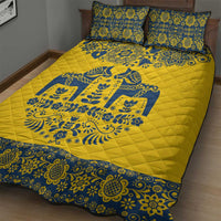 Sweden Daleclarian Horse Quilt Bed Set Floral Folk Pattern Yellow Version