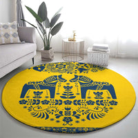 Sweden Daleclarian Horse Round Carpet Floral Folk Pattern Yellow Version
