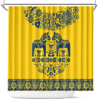 Sweden Daleclarian Horse Shower Curtain Floral Folk Pattern Yellow Version