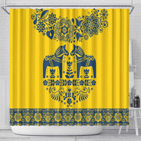 Sweden Daleclarian Horse Shower Curtain Floral Folk Pattern Yellow Version