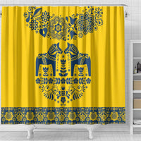 Sweden Daleclarian Horse Shower Curtain Floral Folk Pattern Yellow Version