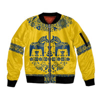 Sweden Daleclarian Horse Sleeve Zip Bomber Jacket Floral Folk Pattern Yellow Version