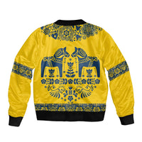 Sweden Daleclarian Horse Sleeve Zip Bomber Jacket Floral Folk Pattern Yellow Version