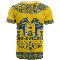 Sweden Daleclarian Horse T Shirt Floral Folk Pattern Yellow Version