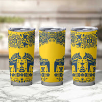 Sweden Daleclarian Horse Tumbler Cup Floral Folk Pattern Yellow Version