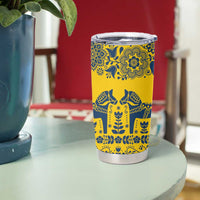Sweden Daleclarian Horse Tumbler Cup Floral Folk Pattern Yellow Version