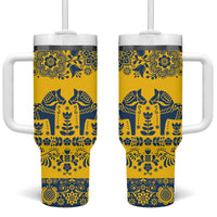 Sweden Daleclarian Horse Tumbler With Handle Floral Folk Pattern Yellow Version
