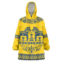 Sweden Daleclarian Horse Wearable Blanket Hoodie Floral Folk Pattern Yellow Version