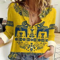 Sweden Daleclarian Horse Women Casual Shirt Floral Folk Pattern Yellow Version