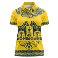 Sweden Daleclarian Horse Women Polo Shirt Floral Folk Pattern Yellow Version