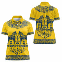 Sweden Daleclarian Horse Women Polo Shirt Floral Folk Pattern Yellow Version