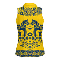 Sweden Daleclarian Horse Women Sleeveless Polo Shirt Floral Folk Pattern Yellow Version
