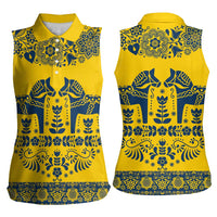 Sweden Daleclarian Horse Women Sleeveless Polo Shirt Floral Folk Pattern Yellow Version