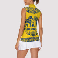 Sweden Daleclarian Horse Women Sleeveless Polo Shirt Floral Folk Pattern Yellow Version