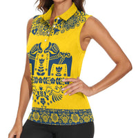 Sweden Daleclarian Horse Women Sleeveless Polo Shirt Floral Folk Pattern Yellow Version