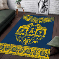 Sweden Daleclarian Horse Area Rug Floral Folk Pattern Blue Version