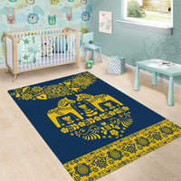 Sweden Daleclarian Horse Area Rug Floral Folk Pattern Blue Version