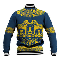 Sweden Daleclarian Horse Baseball Jacket Floral Folk Pattern Blue Version