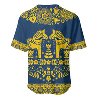 Sweden Daleclarian Horse Baseball Jersey Floral Folk Pattern Blue Version