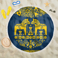 Sweden Daleclarian Horse Beach Blanket Floral Folk Pattern Blue Version