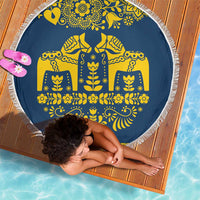 Sweden Daleclarian Horse Beach Blanket Floral Folk Pattern Blue Version