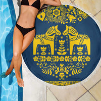 Sweden Daleclarian Horse Beach Blanket Floral Folk Pattern Blue Version