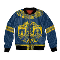 Sweden Daleclarian Horse Bomber Jacket Floral Folk Pattern Blue Version