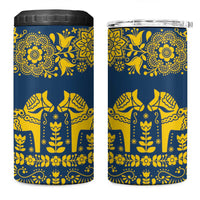 Sweden Dalecarlian Horse 4 in 1 Can Cooler Tumbler Floral Folk Pattern Blue Version LT18