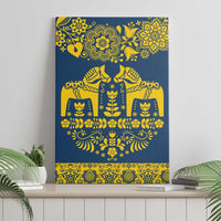 Sweden Daleclarian Horse Canvas Wall Art Floral Folk Pattern Blue Version