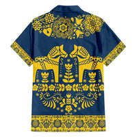 Sweden Daleclarian Horse Family Matching Puletasi and Hawaiian Shirt Floral Folk Pattern Blue Version