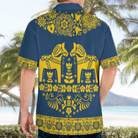 Sweden Daleclarian Horse Hawaiian Shirt Floral Folk Pattern Blue Version
