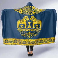 Sweden Daleclarian Horse Hooded Blanket Floral Folk Pattern Blue Version
