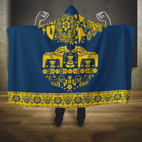 Sweden Daleclarian Horse Hooded Blanket Floral Folk Pattern Blue Version