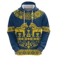 Sweden Daleclarian Horse Hoodie Floral Folk Pattern Blue Version