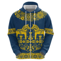 Sweden Daleclarian Horse Hoodie Floral Folk Pattern Blue Version