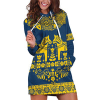 Sweden Daleclarian Horse Hoodie Dress Floral Folk Pattern Blue Version